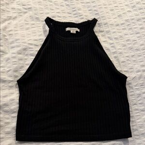 American Threads Black Ribbed Crop Top